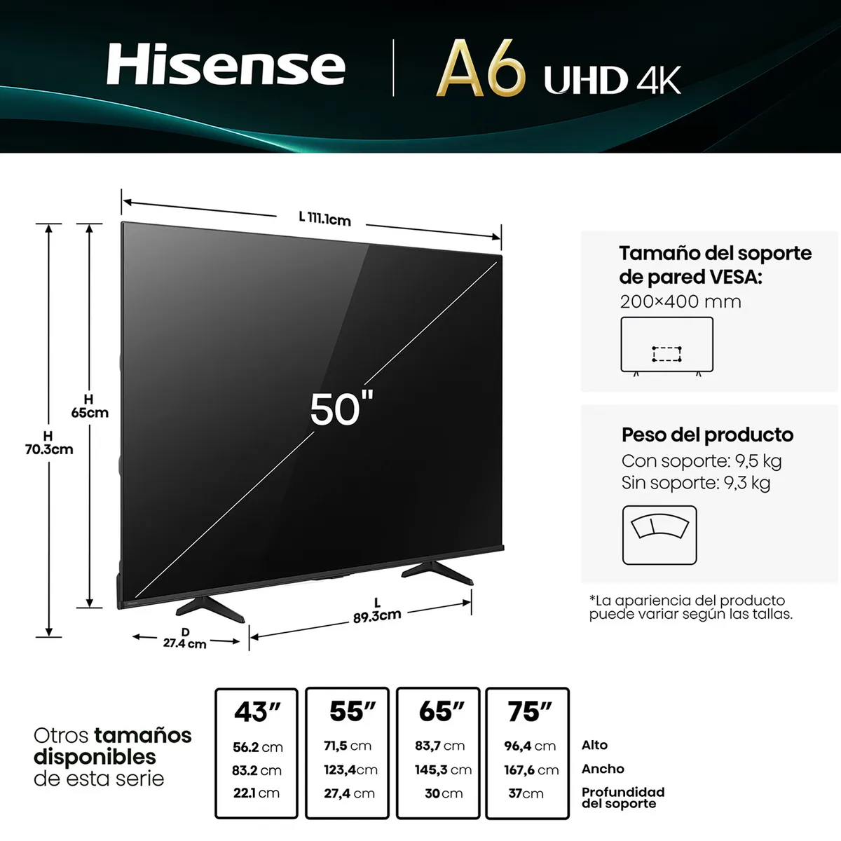 HISENSE - Led Smart Tv 50 A6Nv 4K Hisense