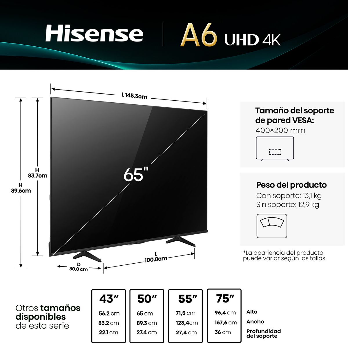 HISENSE - Led Smart Tv 65 A6Nv 4K Hisense