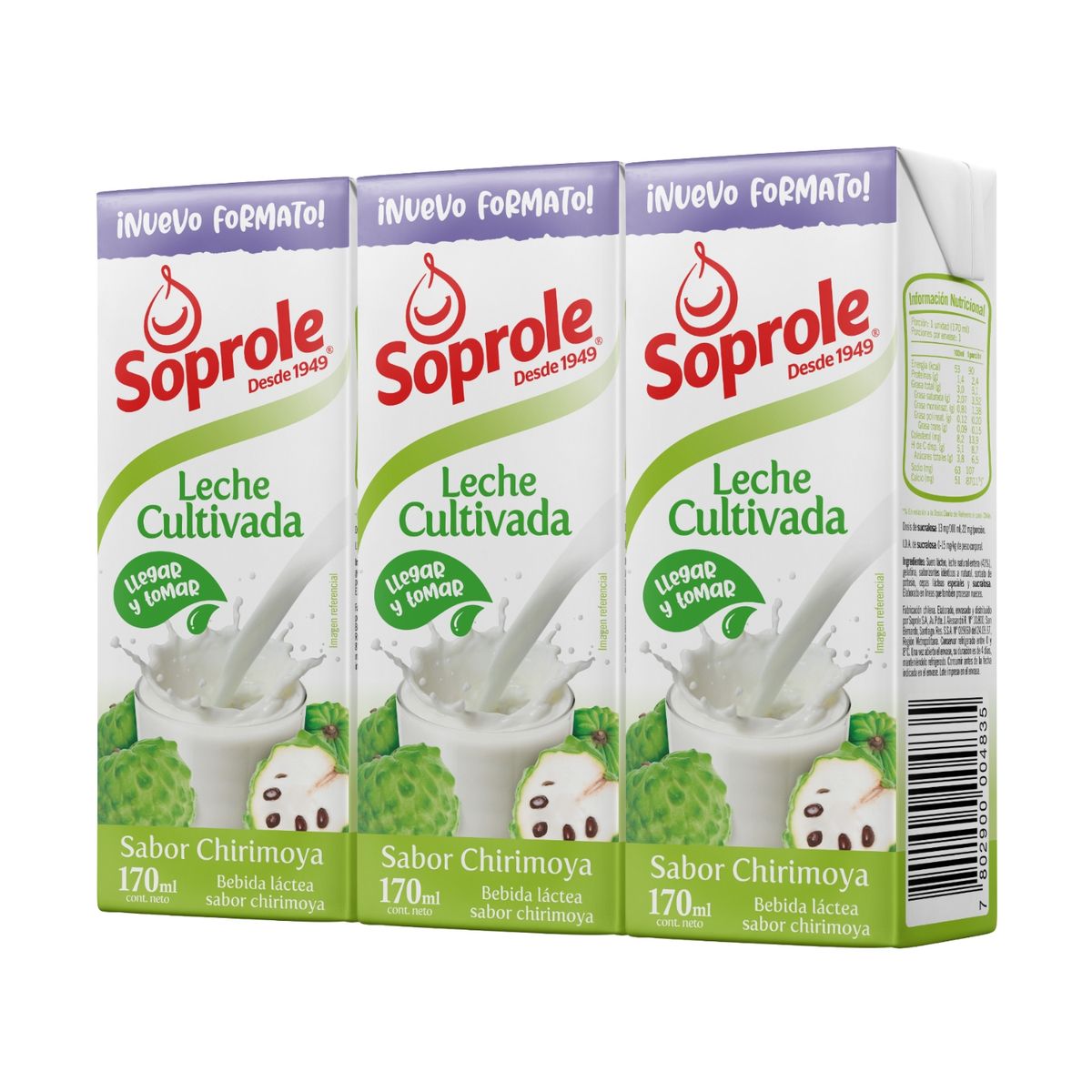 SOPROLE - Pack Leche Cultivada Sabor Chirimoya Soprole 3 x 170 ml