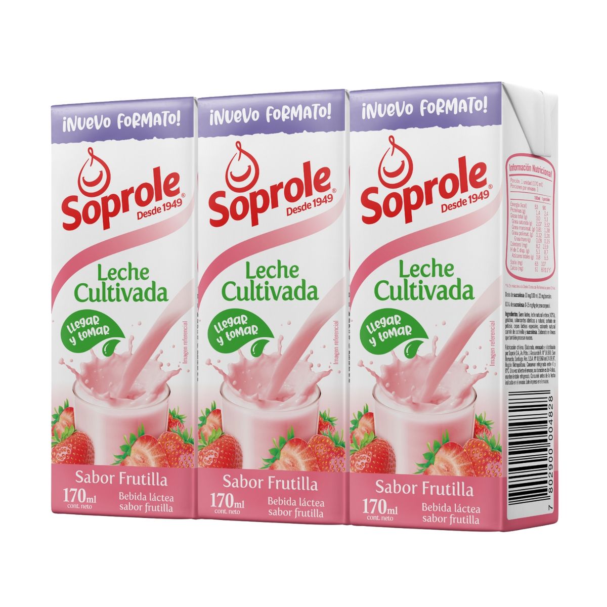 SOPROLE - Pack Leche Cultivada Sabor Frutilla Soprole 3 x 170 ml