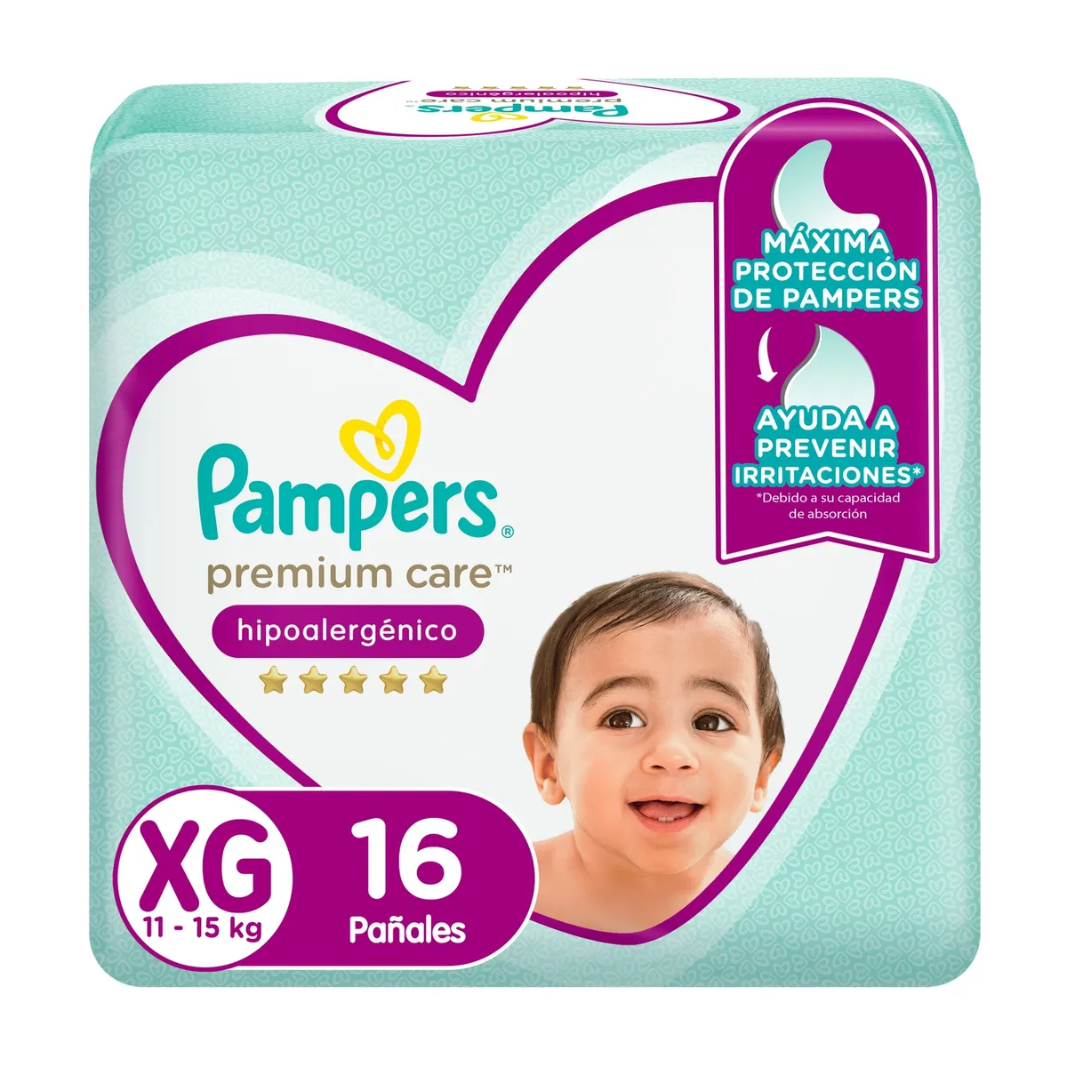 PAMPERS - Pañales Desechables Hipoalergénico Premium Care XG Pampers 16 un