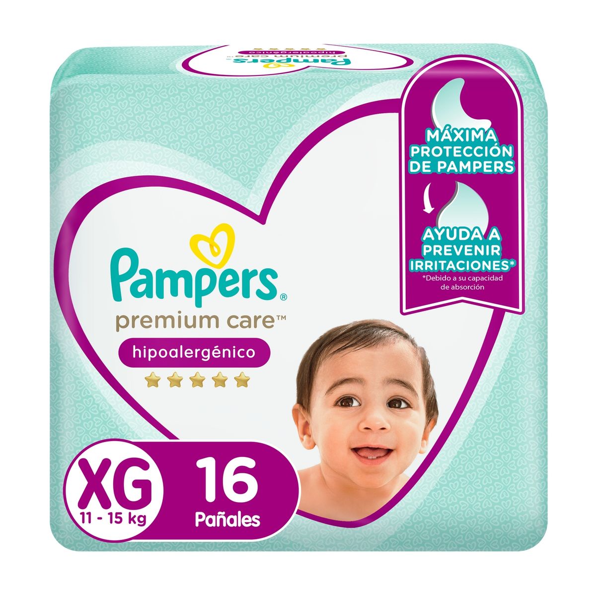 PAMPERS - Pañales Desechables Hipoalergénico Premium Care XG Pampers 16 un