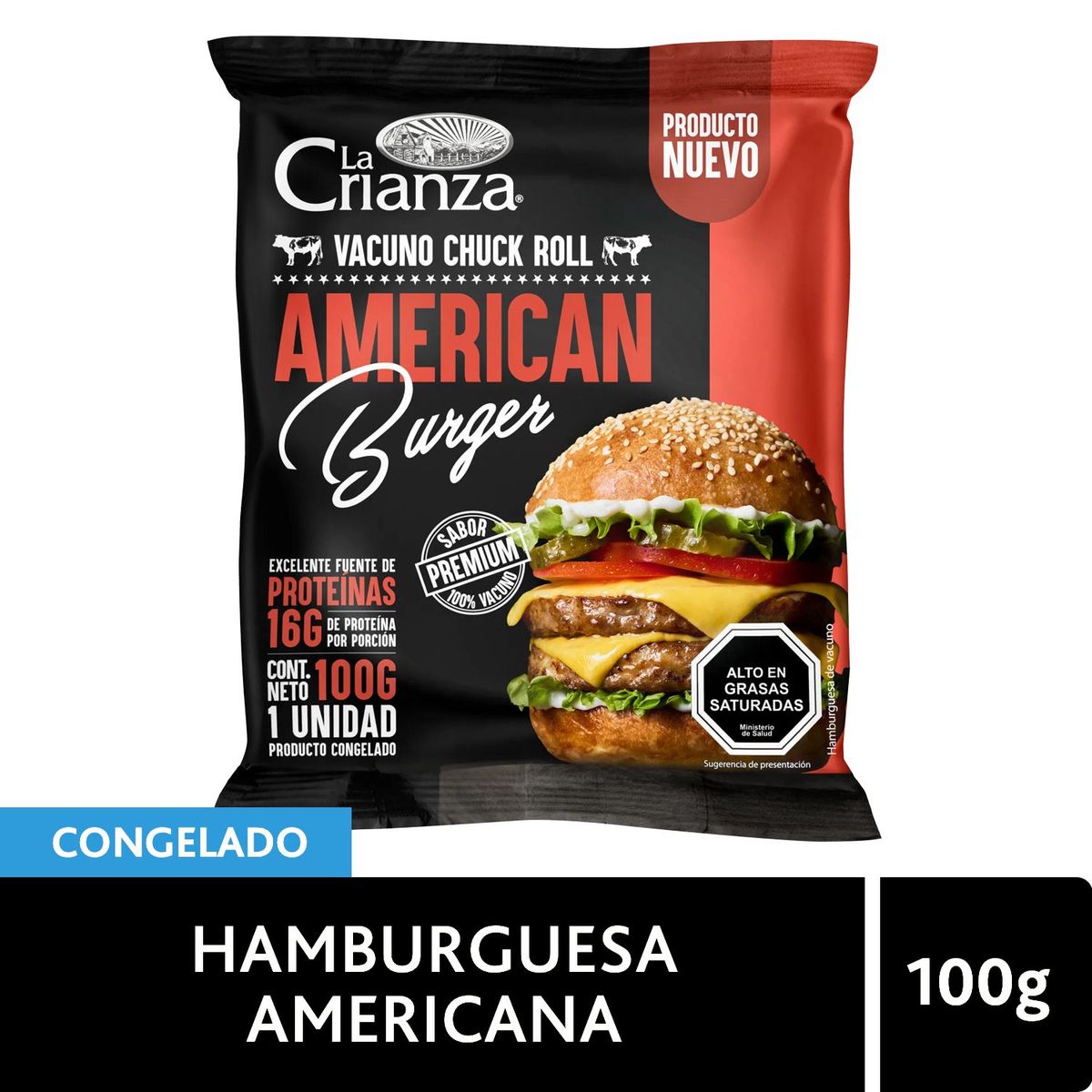 LA CRIANZA - Hamburguesa de Vacuno Americana Congelada La Crianza 100 g