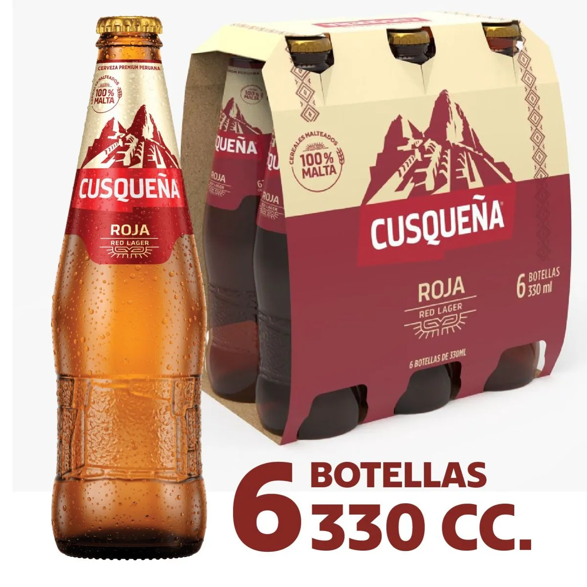  - Pack Cerveza Cusqueña Red Lager Botella 5° 6 x 330 ml