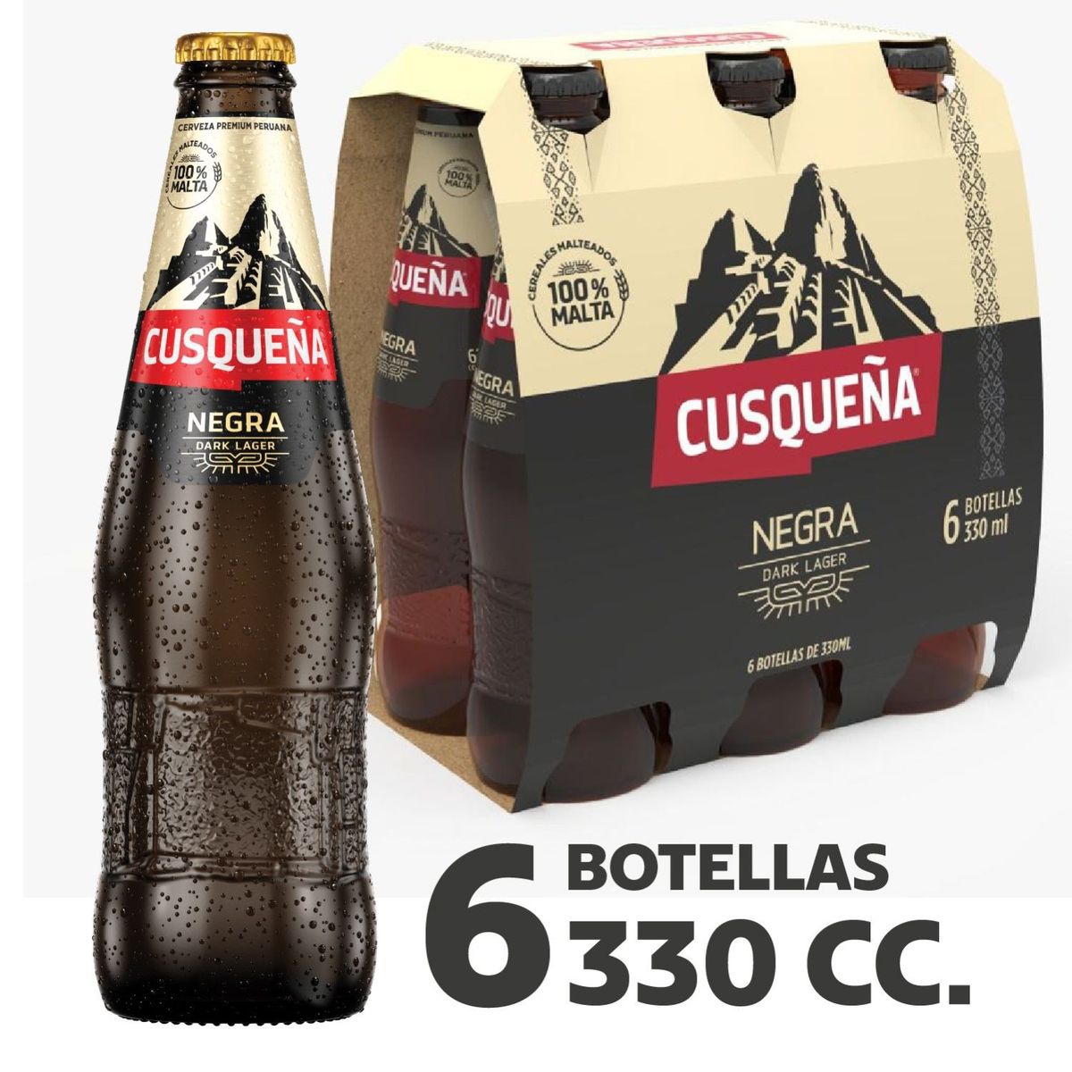 - Pack Cerveza Negra Dark Lager Cusqueña Botella 8° 6 x 330 ml