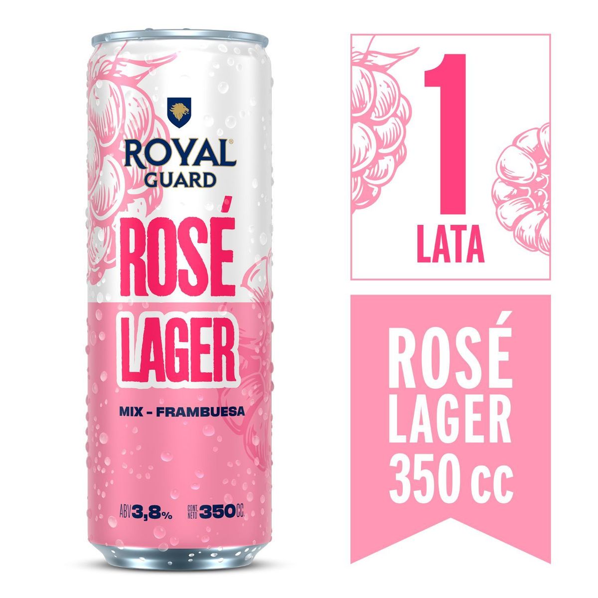 ROYAL GUARD - Cerveza Royal Guard Rose Lager Mix Frambuesa Lata 3.8° 350 ml