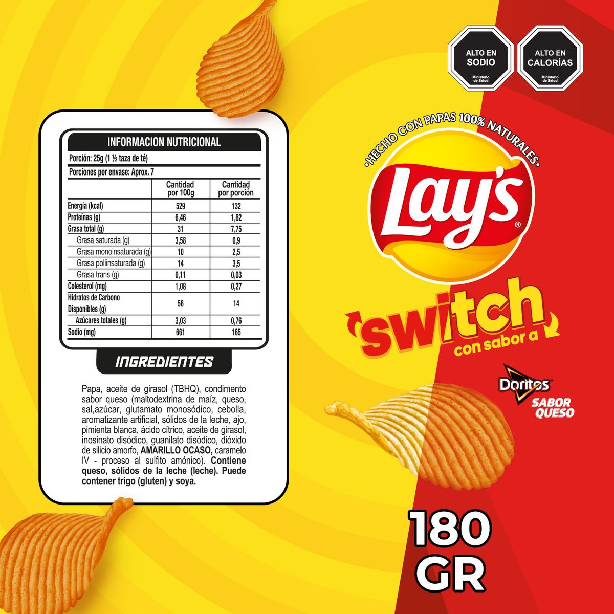 LAYS - Papas Fritas Switch Sabor Doritos Queso Lays 180 g