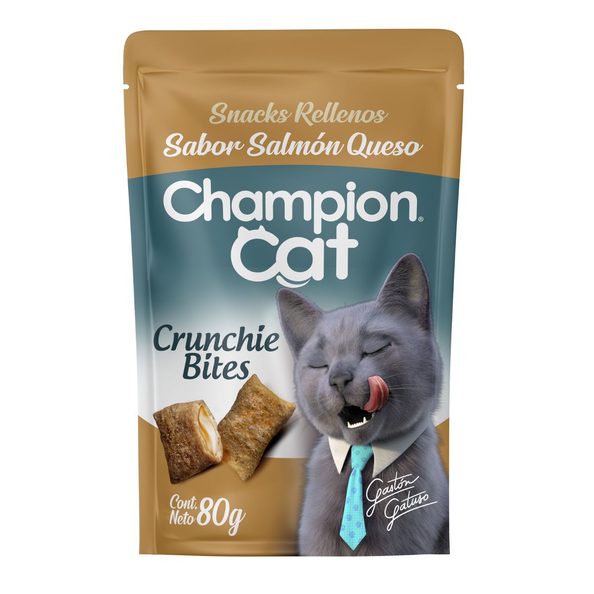 CHAMPION CAT - Snack para Gatos Crunchy Bites Sabor Salmón Queso Champion Cat 80 g