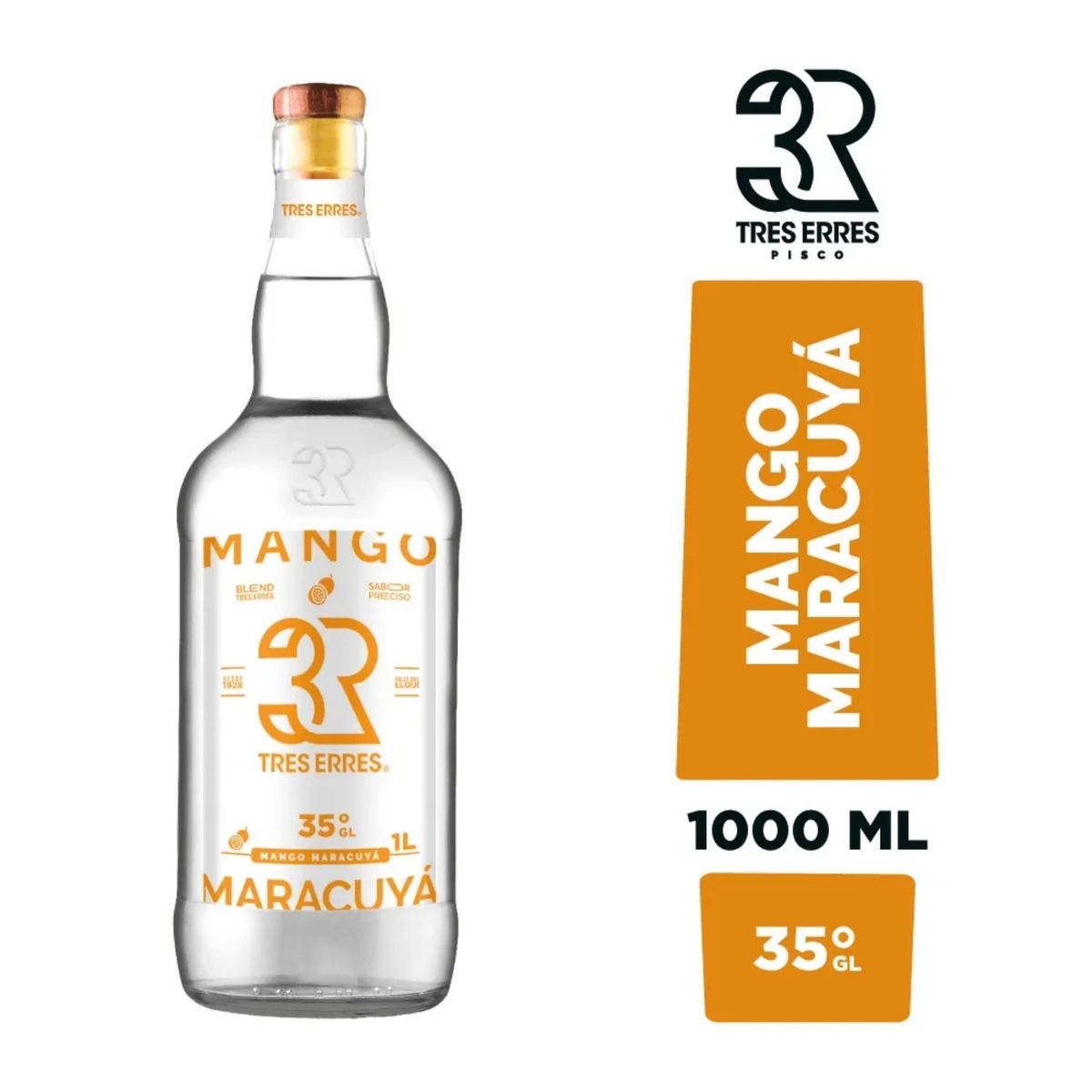 TRES ERRES - Pisco Tres Erres Sabor Mango Maracuyá 35° 1 L