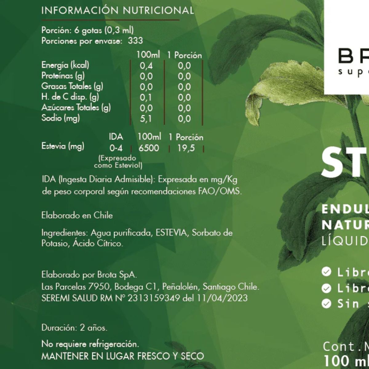 BROTA - Endulzantes Líquido Stevia Brota 100 ml