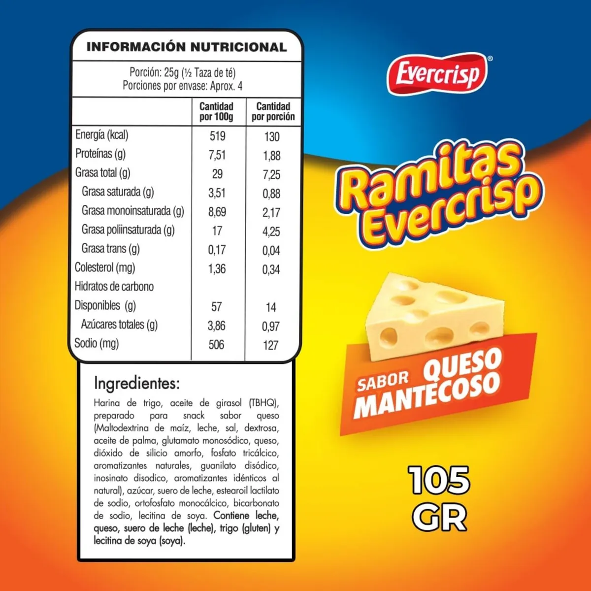 EVERCRISP - Snack Ramitas Sabor Queso Mantecoso Evercrisp 105 g