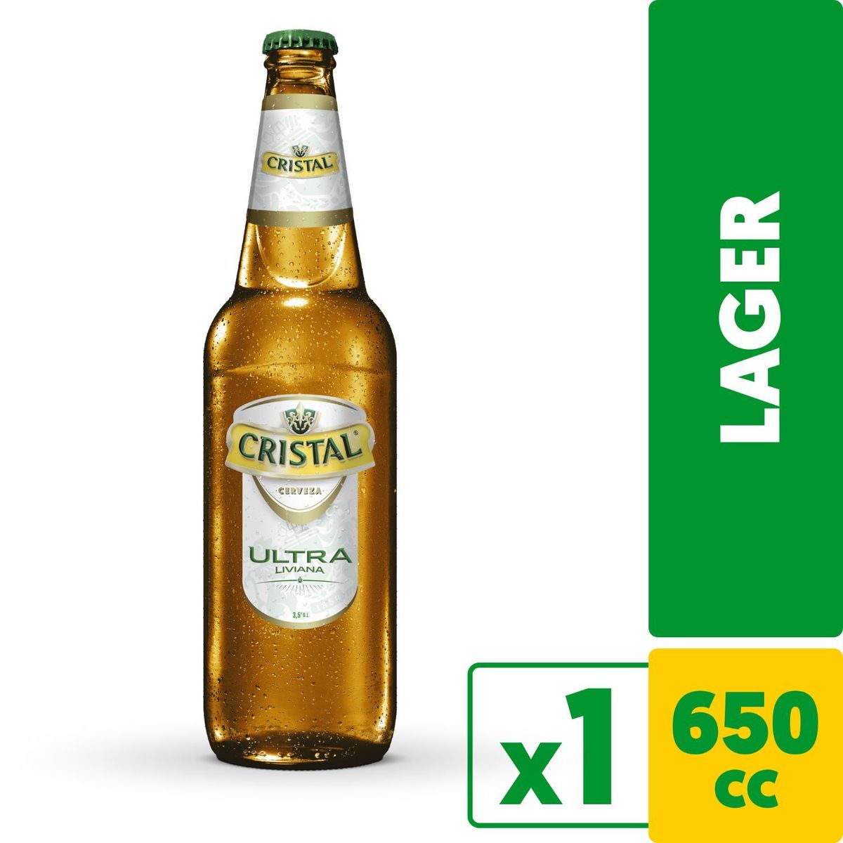 CRISTAL - Cerveza Cristal Lager Ultra Liviana Botella 3.5° 650 ml