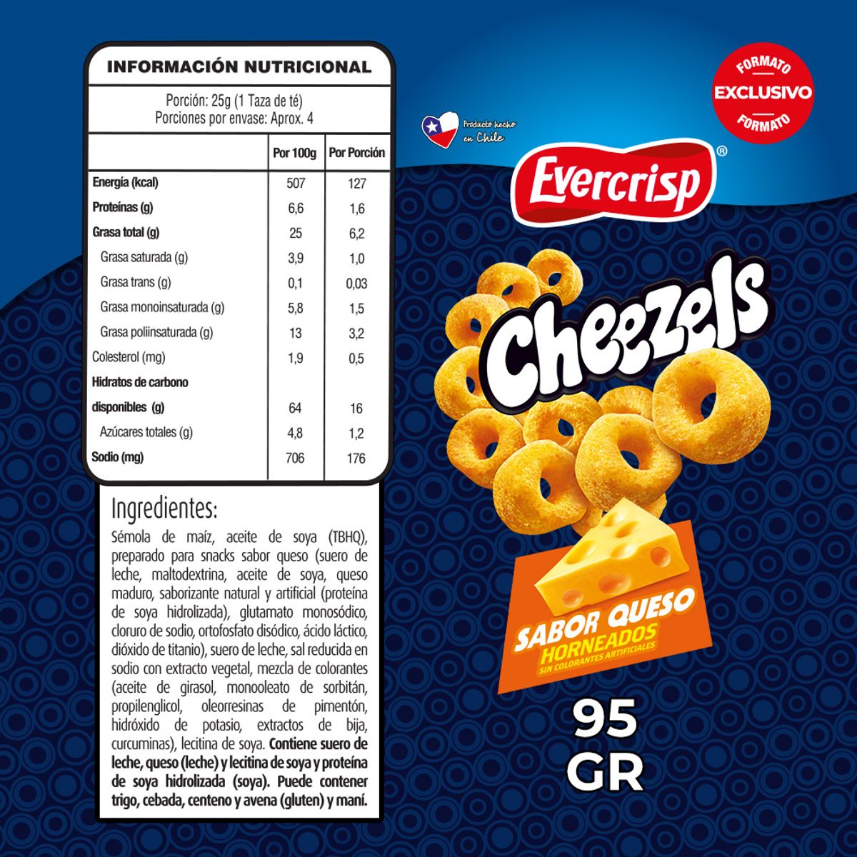 EVERCRISP - Snack Cheezels Sabor Queso Evercrisp 95 g