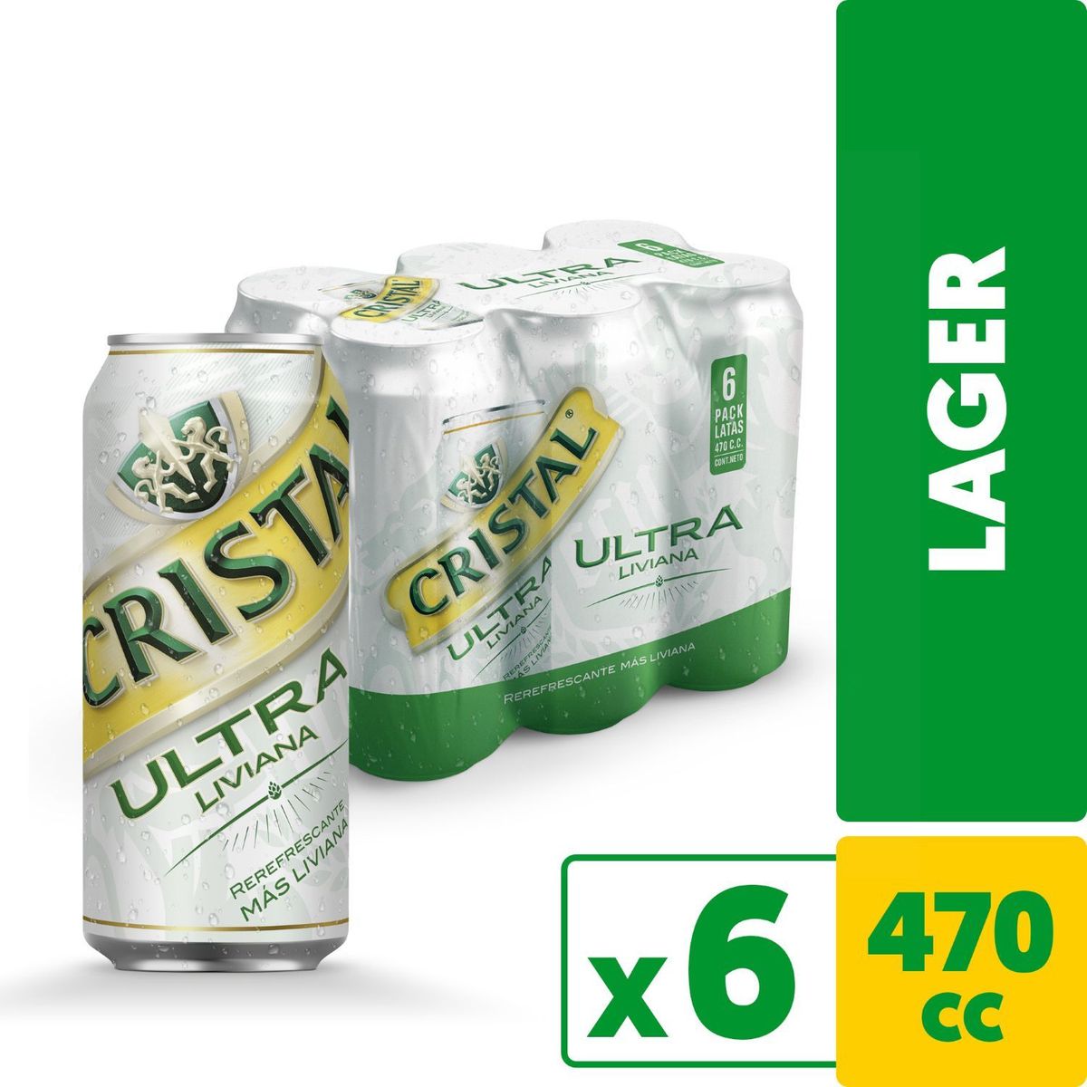 CRISTAL - Pack Cerveza Cristal Lager Ultra Liviana Lata 3.5° 6 x 470 ml