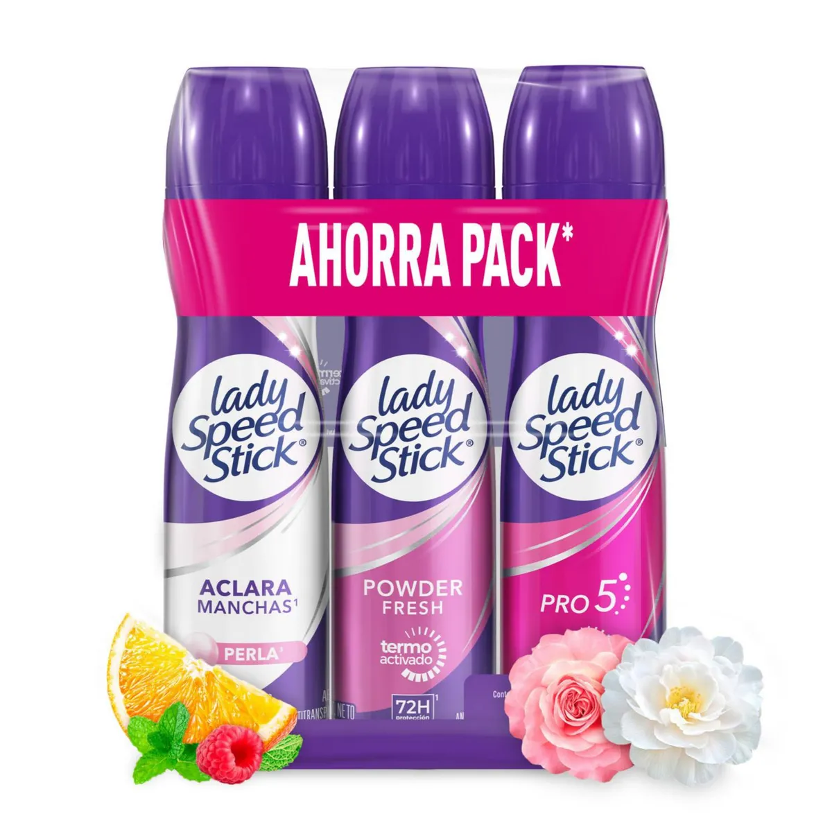 LADY SPEED STICK - Pack Desodorante Aerosol Floral y Frutal Lady Speed Stick 3x91 gr