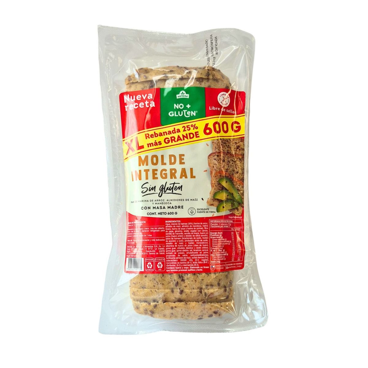  - Pan de Molde Integral Sin Gluten No+Gluten 600 gr
