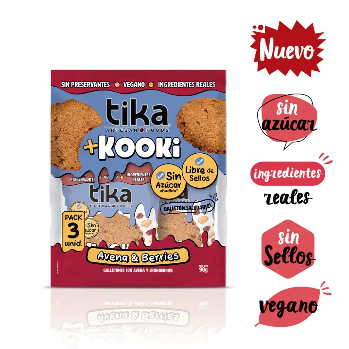 TIKA - Pack Galletones Kooki Proteín Avena y Cranberries Tika 3 x 30 GR