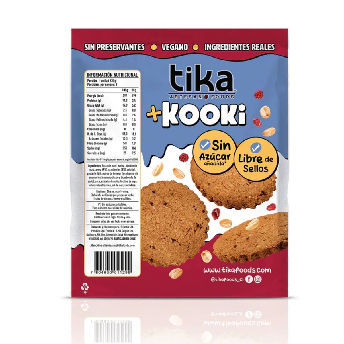 TIKA - Pack Galletones Kooki Proteín Avena y Cranberries Tika 3 x 30 GR