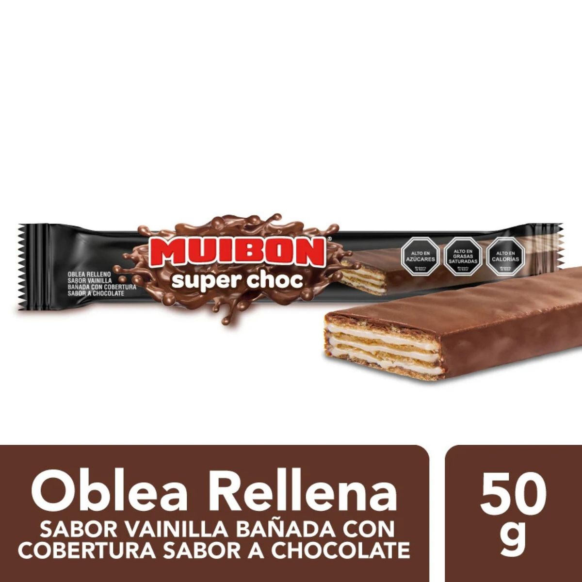 MUIBON - Oblea Super Choc Relleno Vainilla y Cobertura Chocolate Muibon 50 g