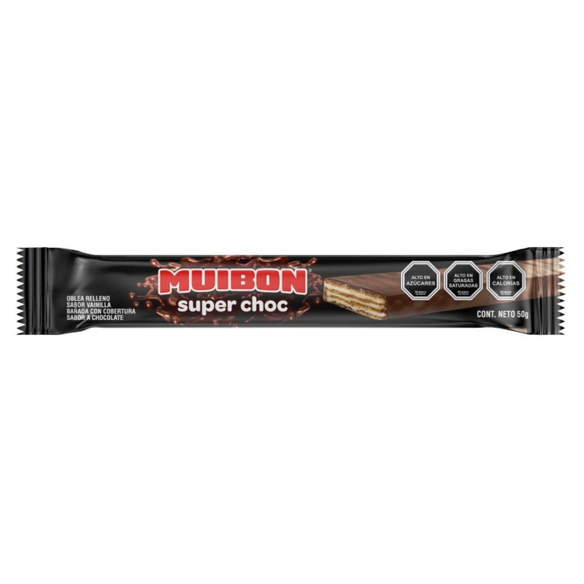 MUIBON - Oblea Super Choc Relleno Vainilla y Cobertura Chocolate Muibon 50 g