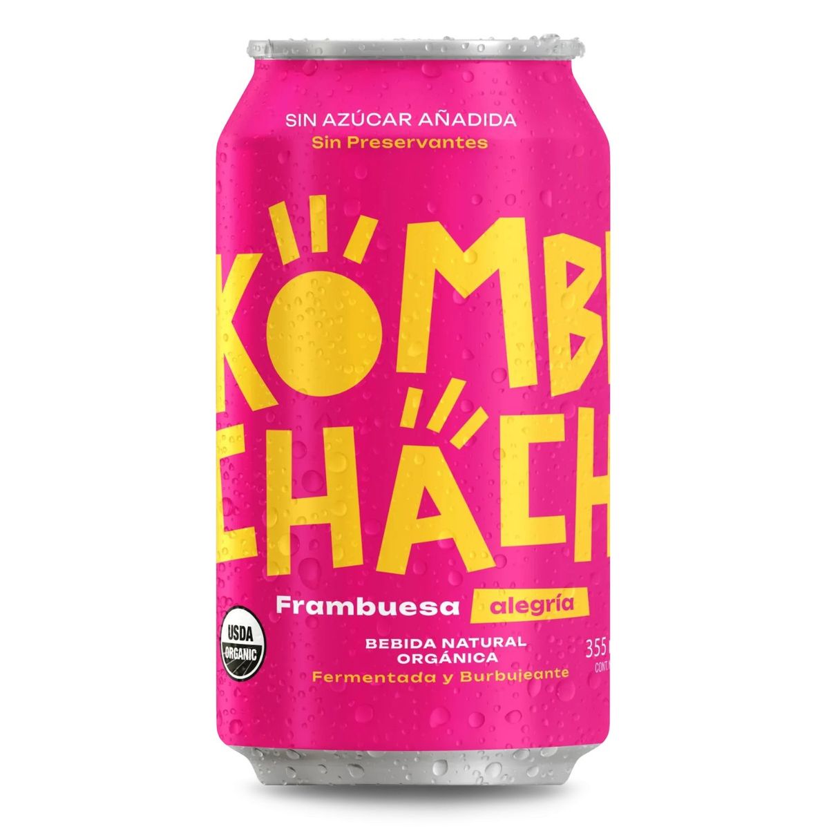 KOMBUCHACHA - Bebida Kombuchacha Sabor Frambuesa Sin Azúcar Lata 355 ml