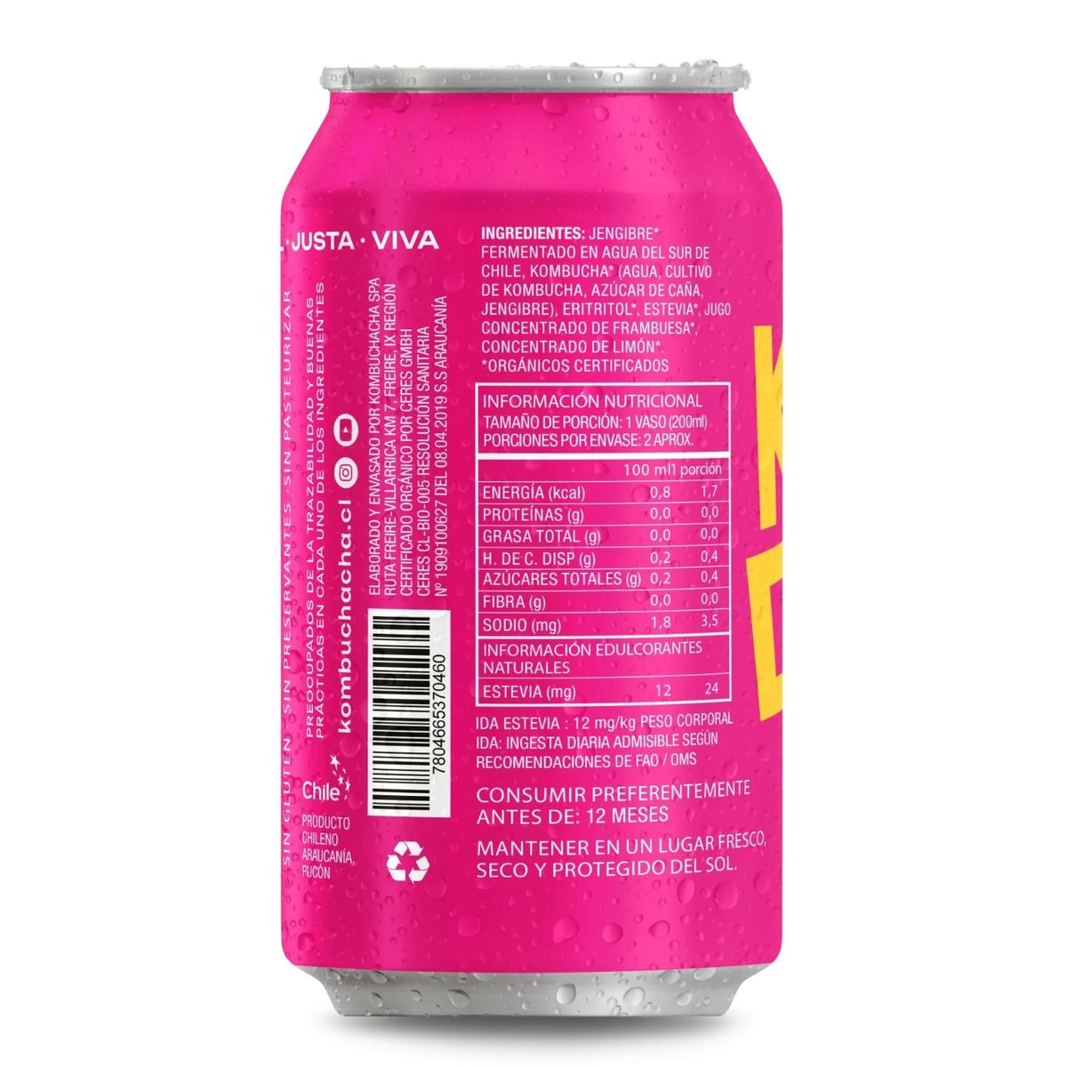 KOMBUCHACHA - Bebida Kombuchacha Sabor Frambuesa Sin Azúcar Lata 355 ml
