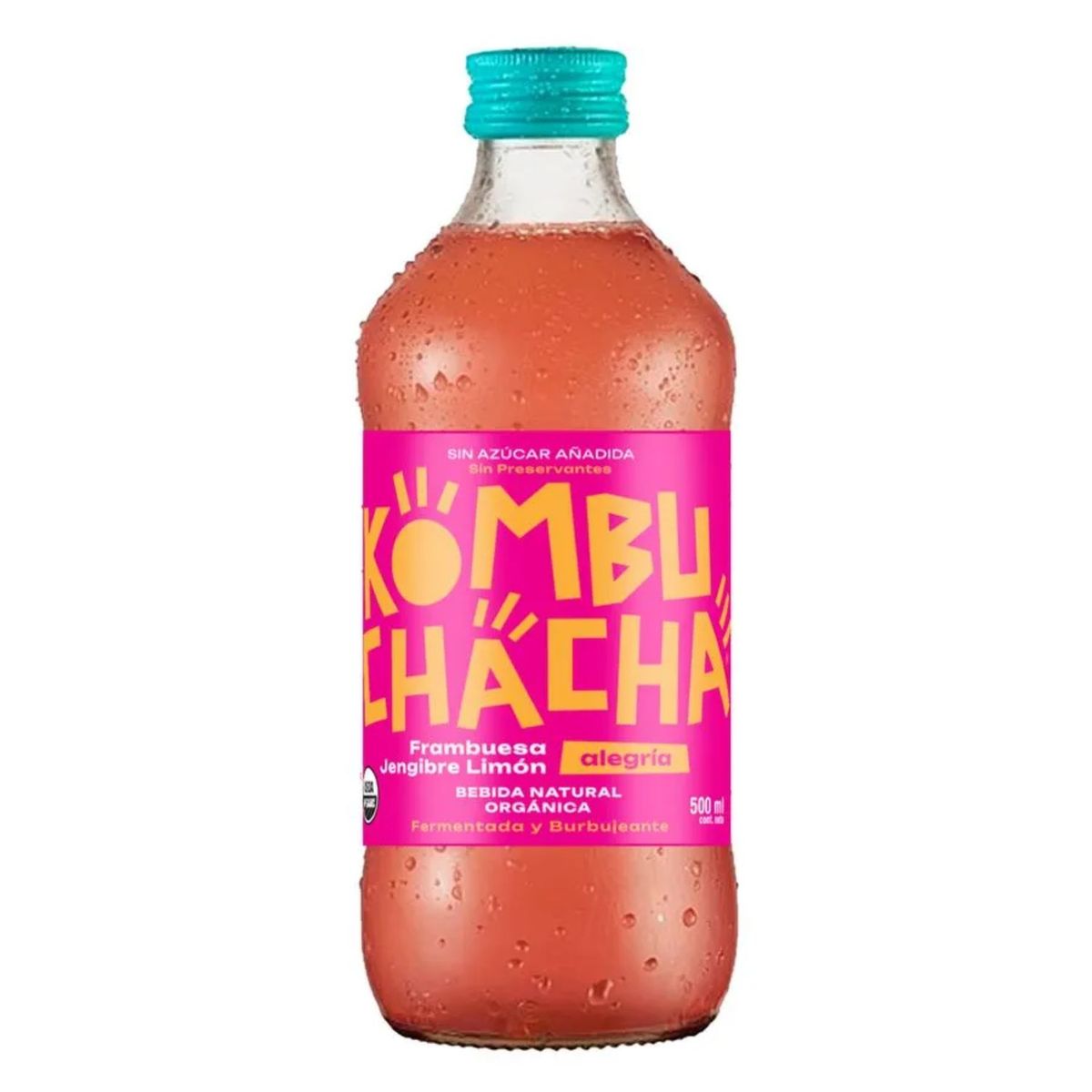 KOMBUCHACHA - Bebida Kombuchacha Sabor Frambuesa, Jengibre y Limón Sin Azúcar 500 ml