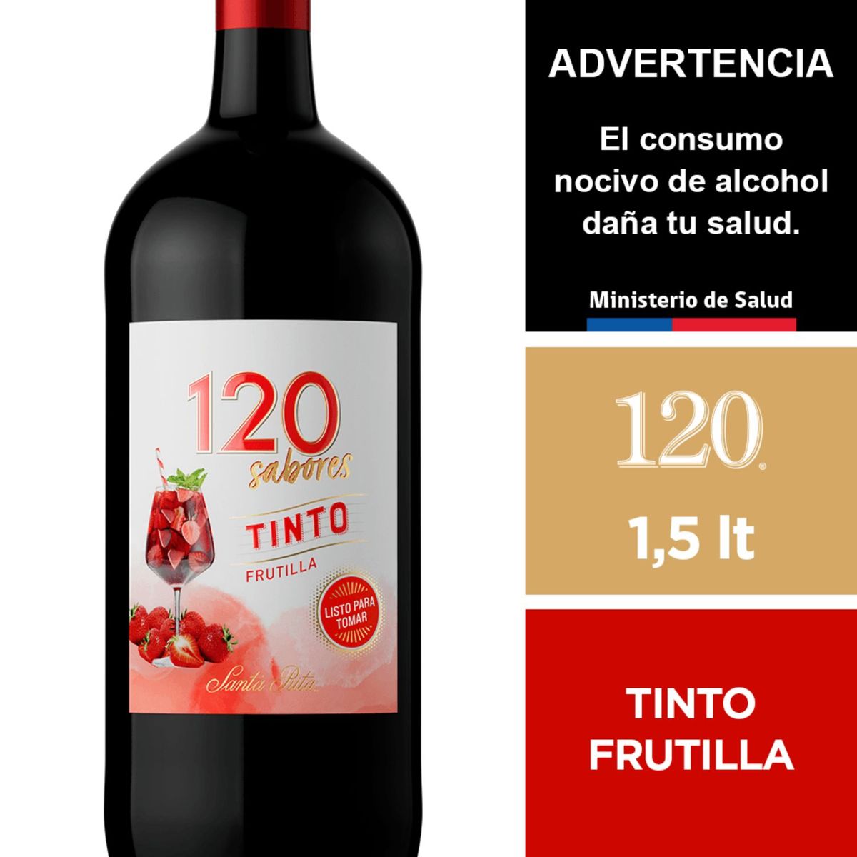 120 - Cóctel de Vino Tinto 120 Sabores Frutilla 9° 1.5 L