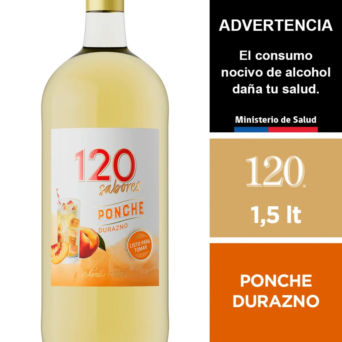 120 - Cóctel de Vino Blanco 120 Sabores Ponche Durazno 9° 1.5 L