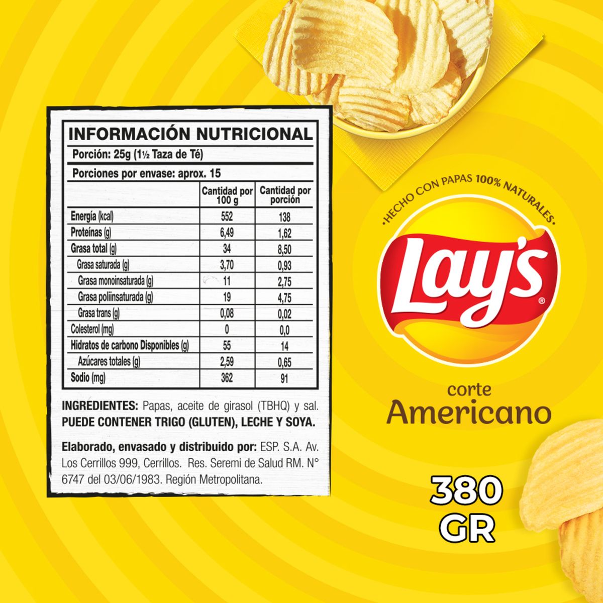 LAYS - Papas Fritas Corte Americano Lays 380 g