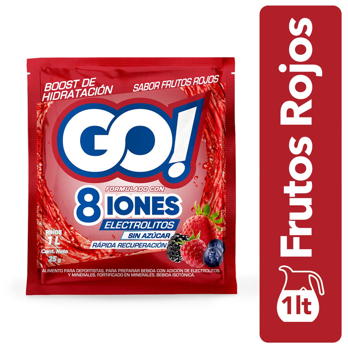 ZUKO - Bebida Isotónica en Polvo Sabor Frutos Rojos Iones y Electrolitos Go! 25 g
