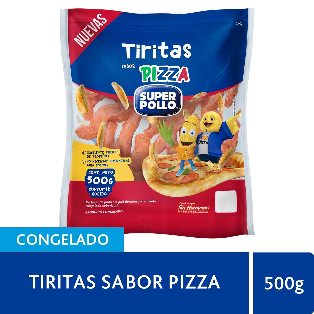 SUPER POLLO - Tiritas de Pollo Sabor Pizza Congeladas Super Pollo 500 g