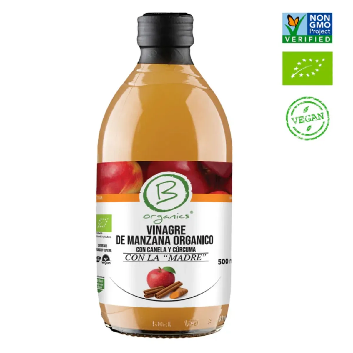 B ORGANICS - Vinagre de Manzana Orgánico con Canela y Cúrcuma B Organics 500 ml