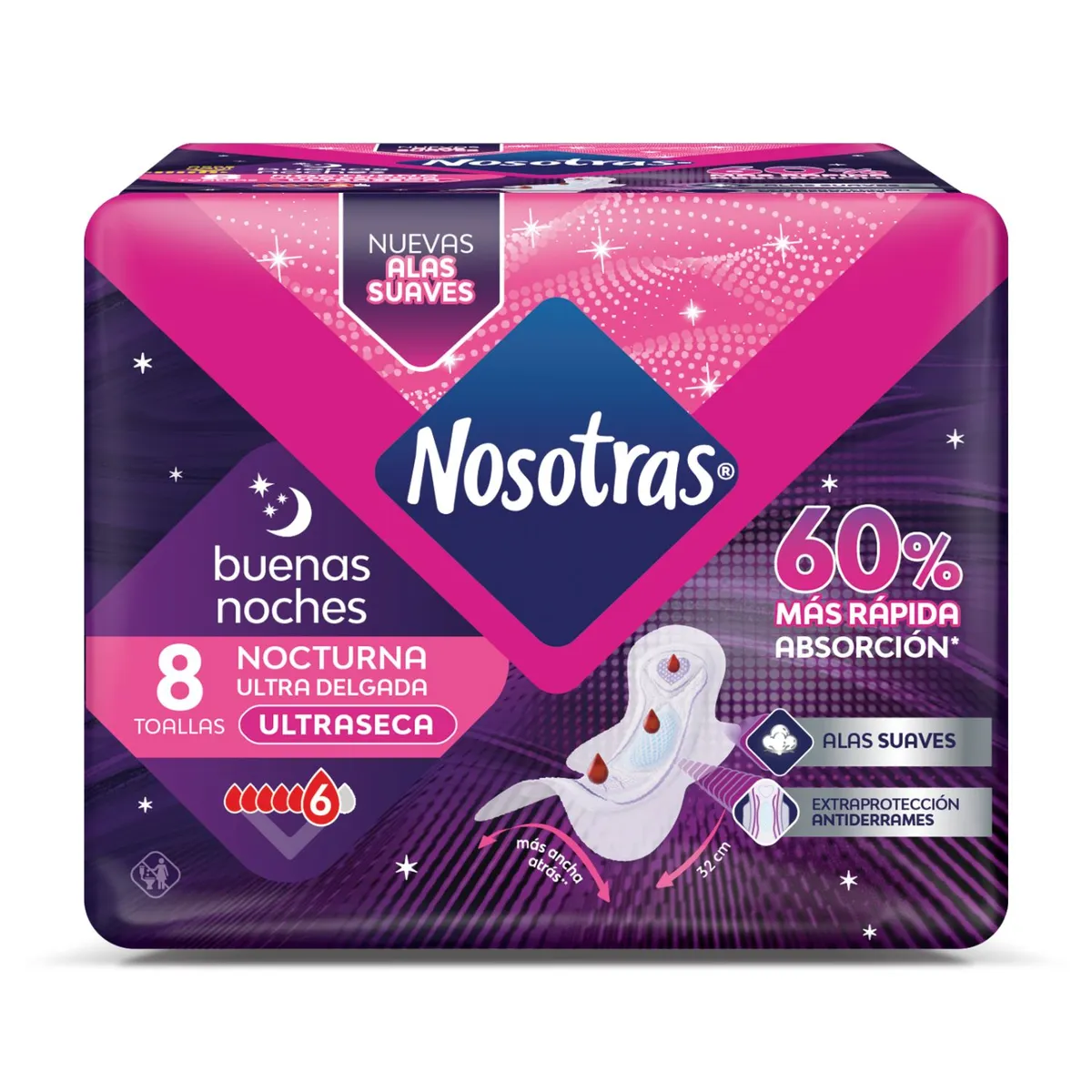 NOSOTRAS - Toallas Higiénicas Nocturnas Ultradelgada con Alas Nosotras 8 un