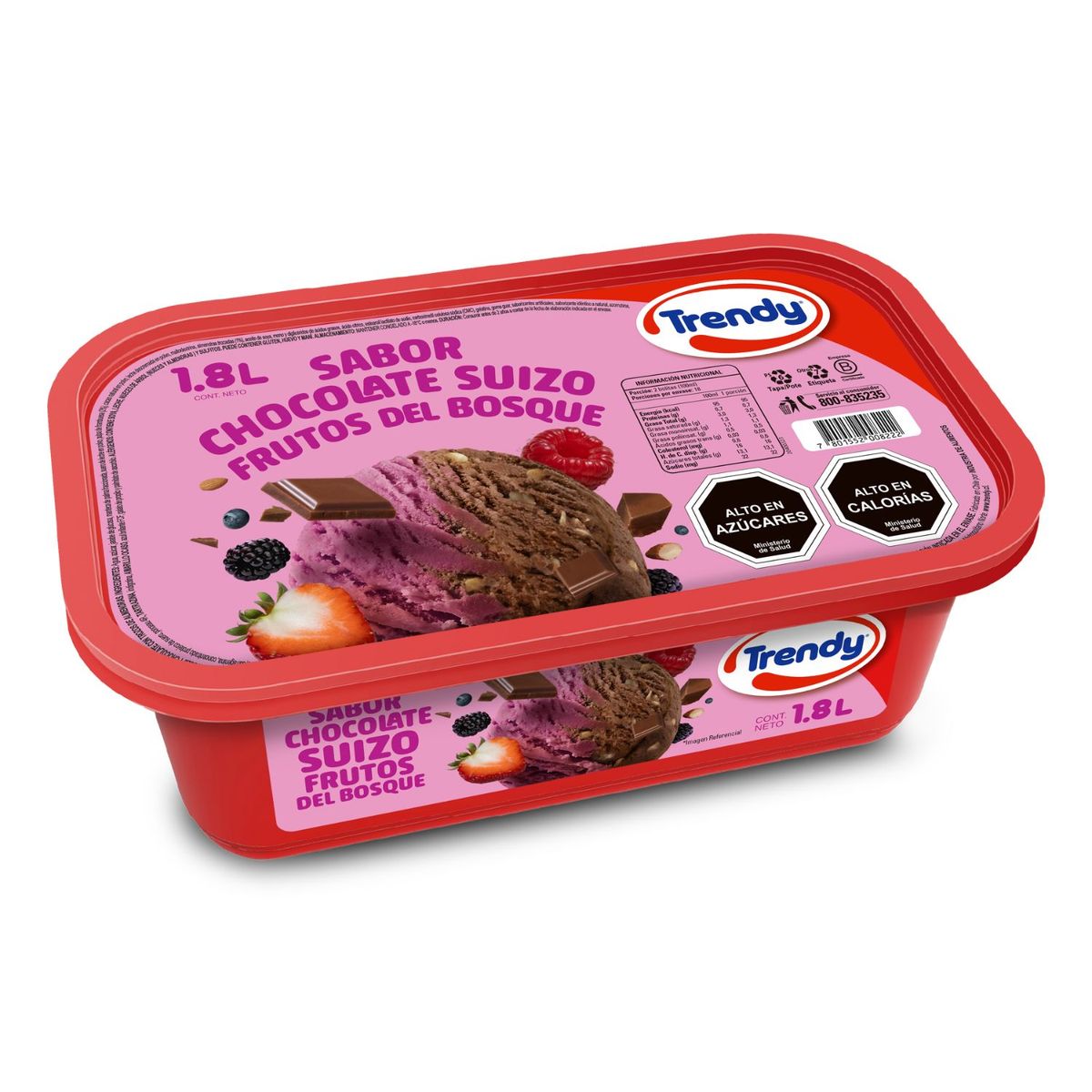 TRENDY - Helado Sabor Chocolate Suizo y Frutos del Bosque Trendy 1.8 lt