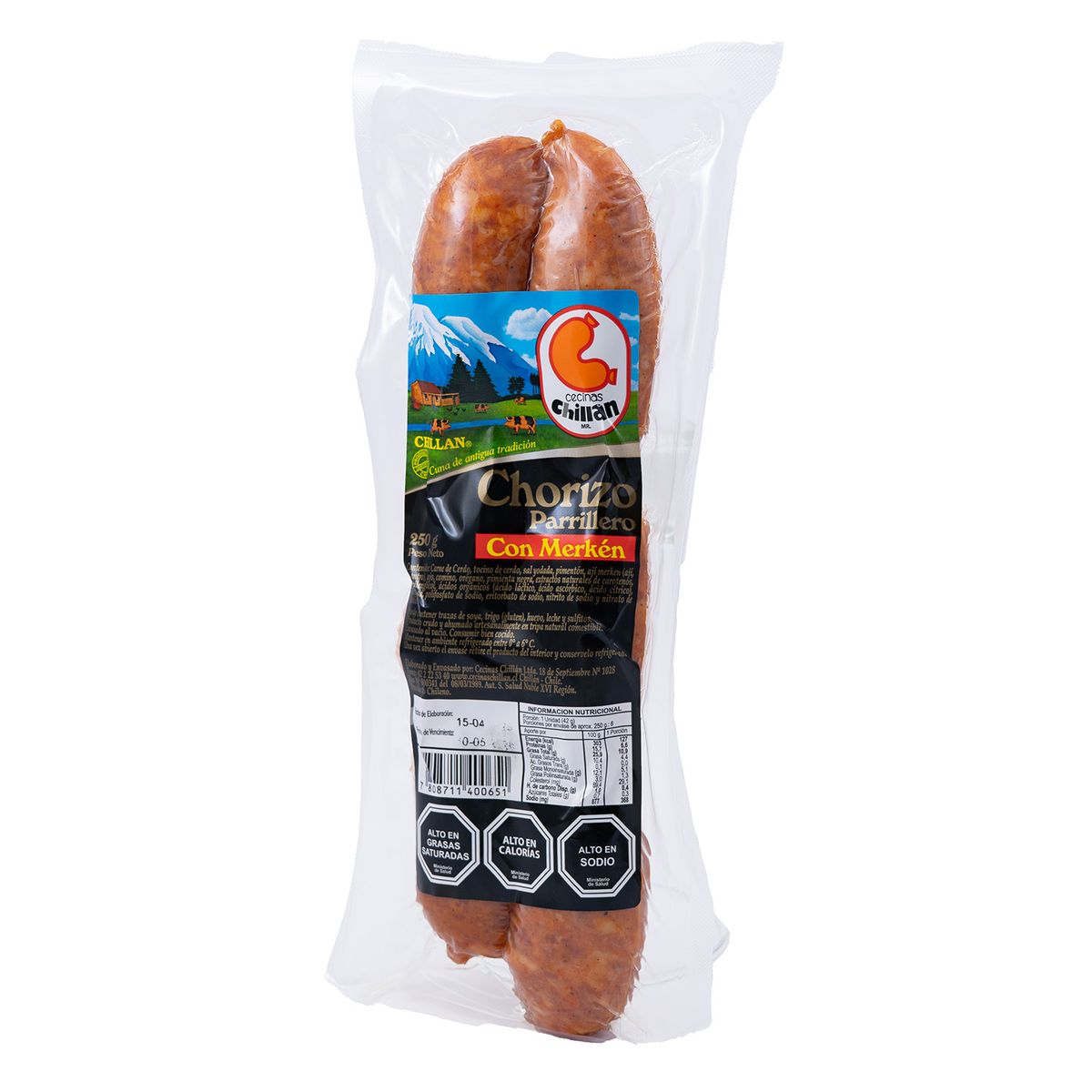 CHILLAN - Chorizo Ahumado Parrillero con Merkén Cecinas Chillán 250 gr