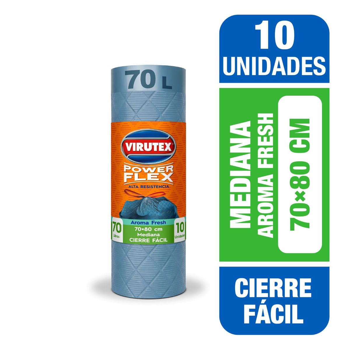 VIRUTEX - Bolsa Basura Mediana 70x80 Aroma Fresh Power Flex Cierre Fácil Virutex 10 un