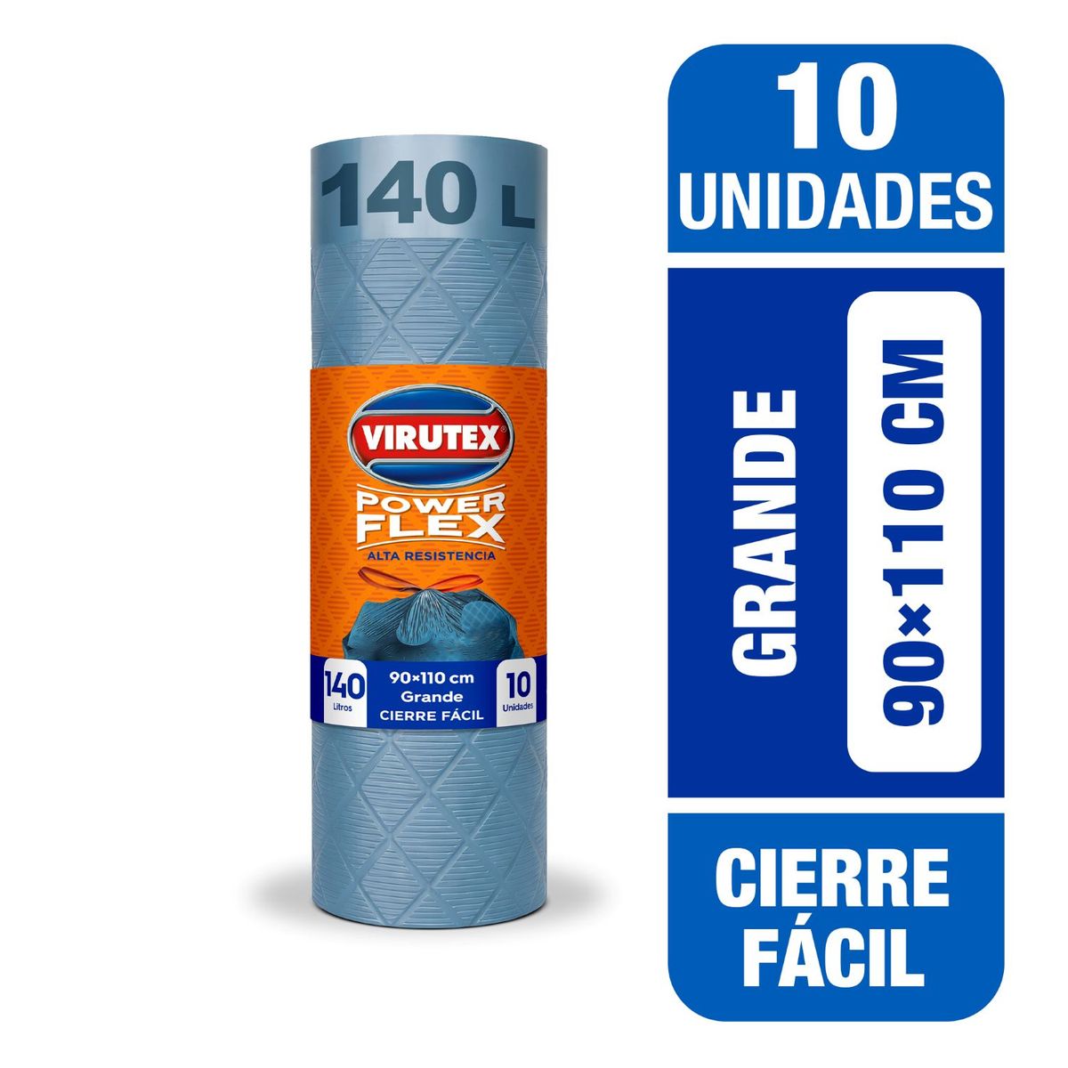 VIRUTEX - Bolsa Basura Grande 90x110 Power Flex Cierre Fácil Virutex 10 un