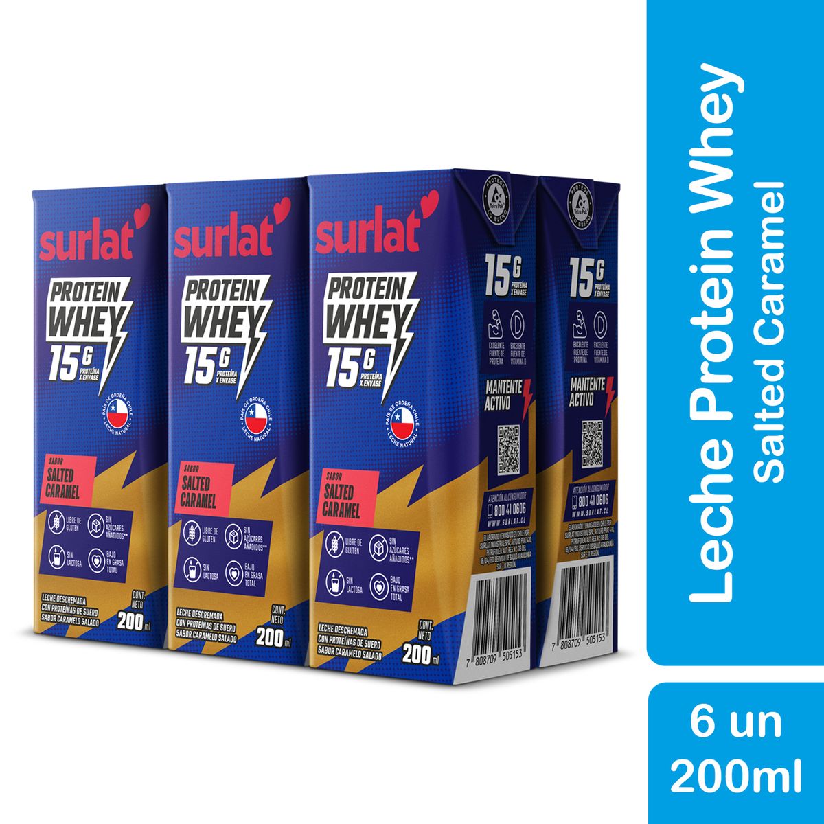 SURLAT - Pack Leche Semidescremada Whey Protein Salted Caramel Surlat 6x200 ml