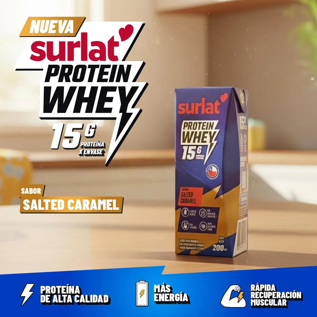 SURLAT - Pack Leche Semidescremada Whey Protein Salted Caramel Surlat 6x200 ml