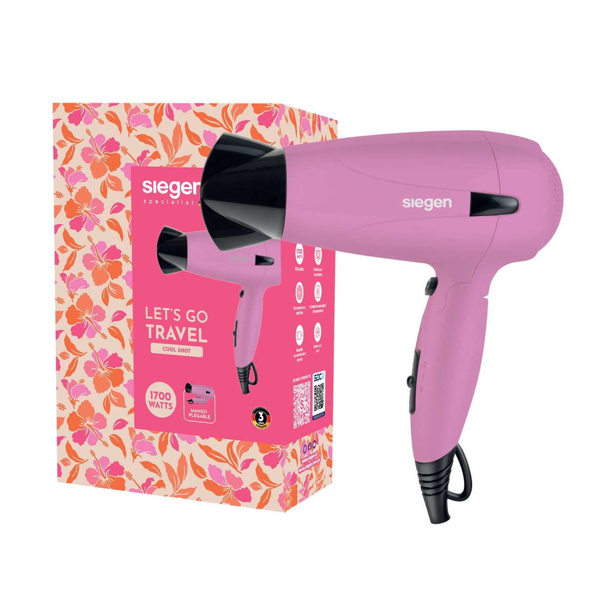 SIEGEN - Secador De Pelo Let'S Go Travel Tourmalina Ion Sg-3012C63