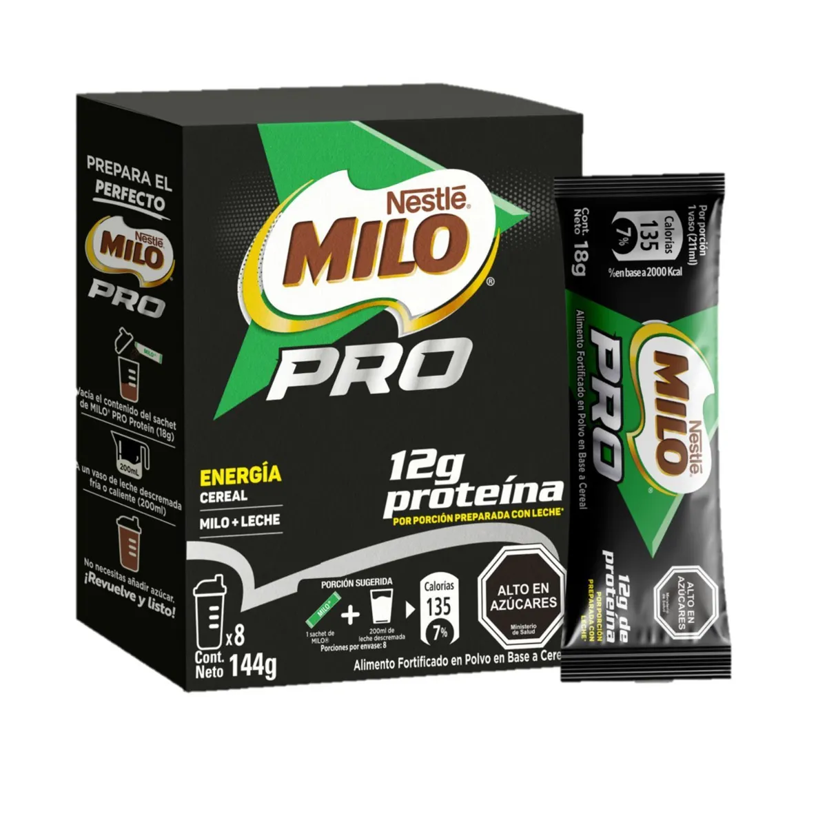 MILO - Saborizante en Polvo Milo Pro Sachets Nestle 144 g