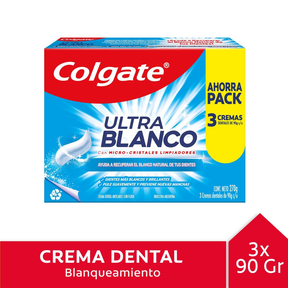 COLGATE - Pack Pasta de Dientes Ultra Blanco Colgate 3 x 90 gr