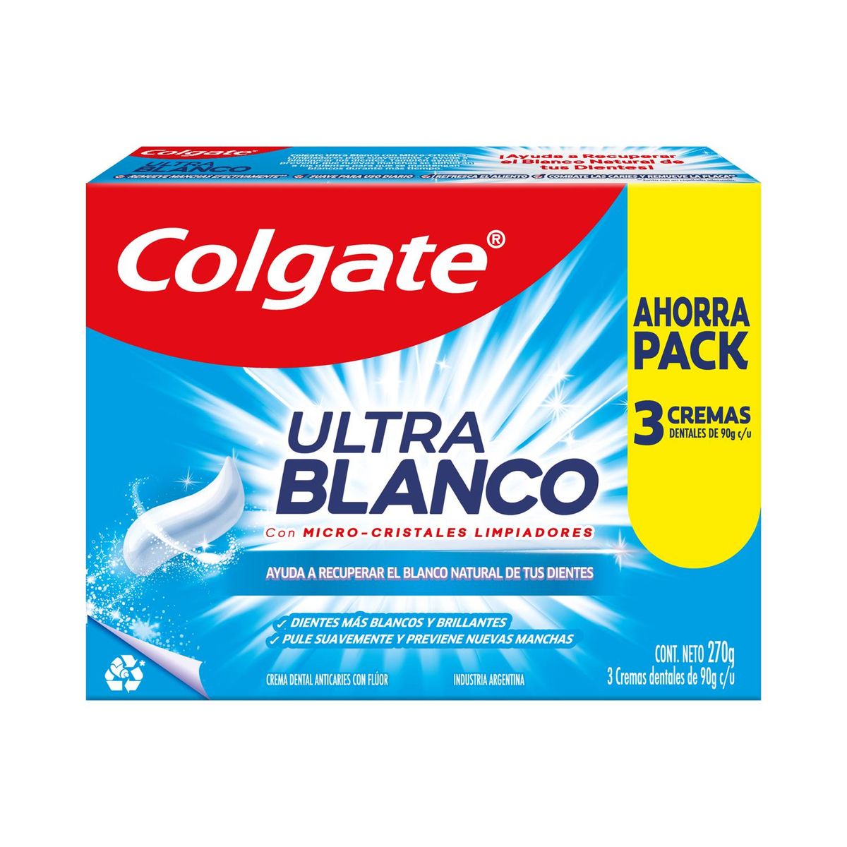 COLGATE - Pack Pasta de Dientes Ultra Blanco Colgate 3 x 90 gr