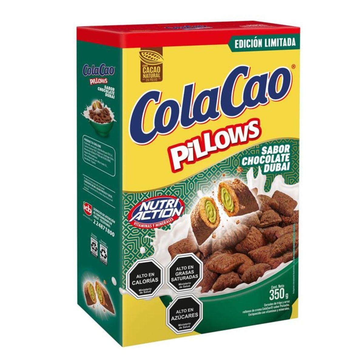 COLA CAO - Cereal Pillows Cola Cao Sabor Chocolate Dubai Pistacho 350 g