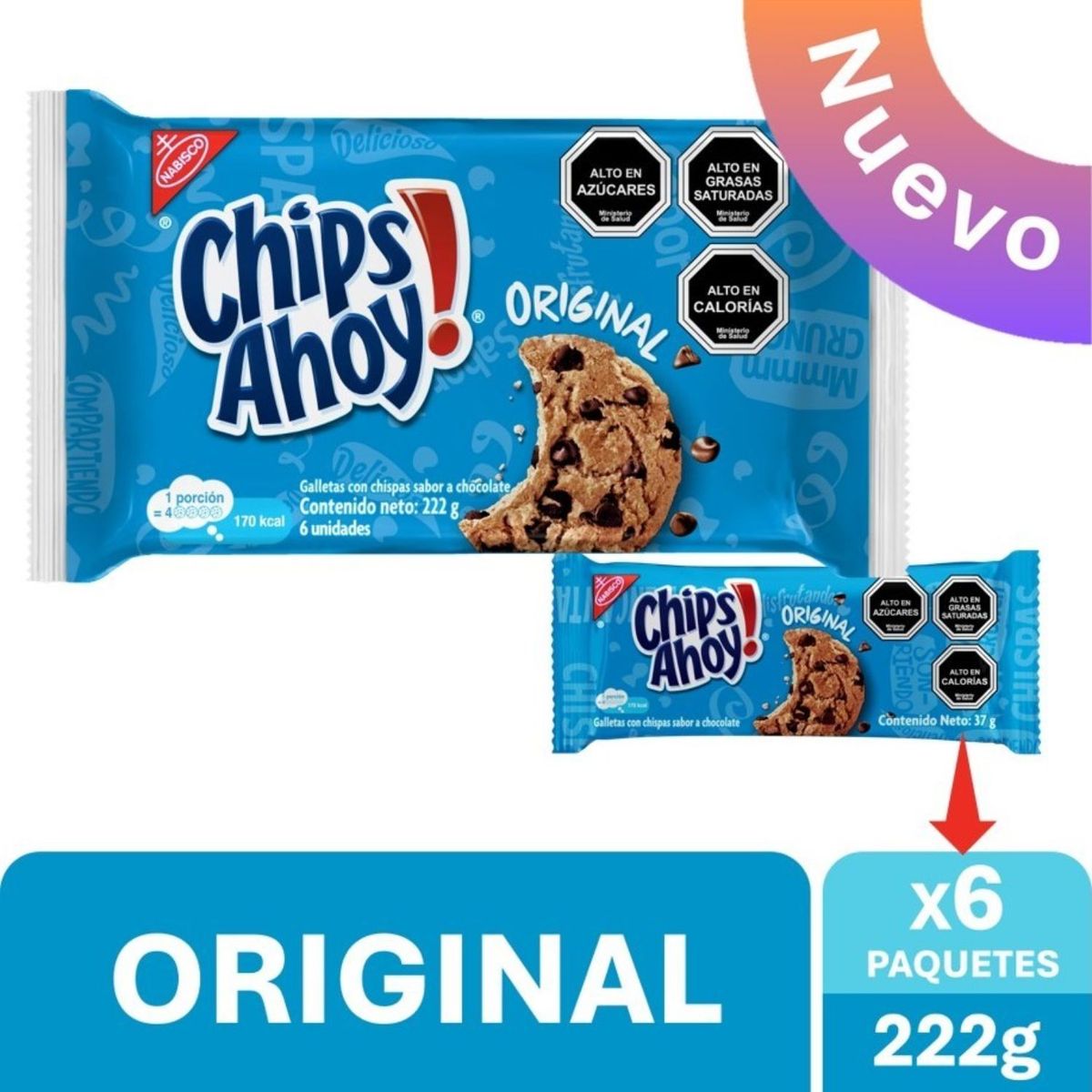  - Pack Galletas Chips Ahoy Sabor Chocolate 6 x 37 g