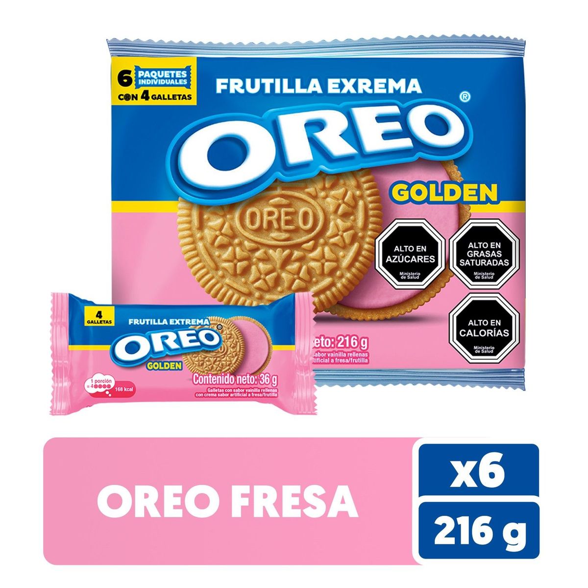 OREO - Pack Galleta Oreo Sabor Frutilla Extrema 6 x 36 g