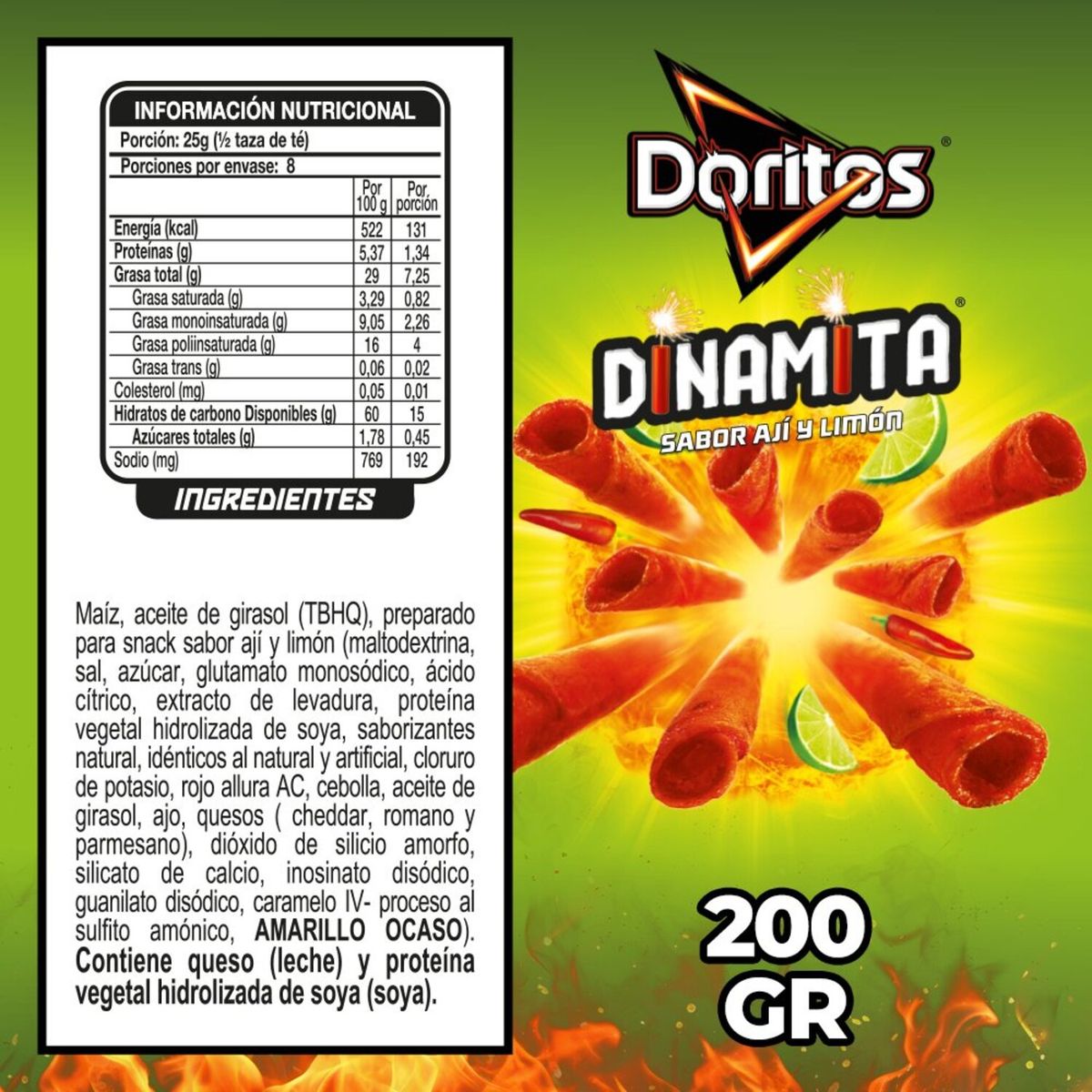 DORITOS - Snack Doritos Dinamita Sabor Ají y Limón 200 g