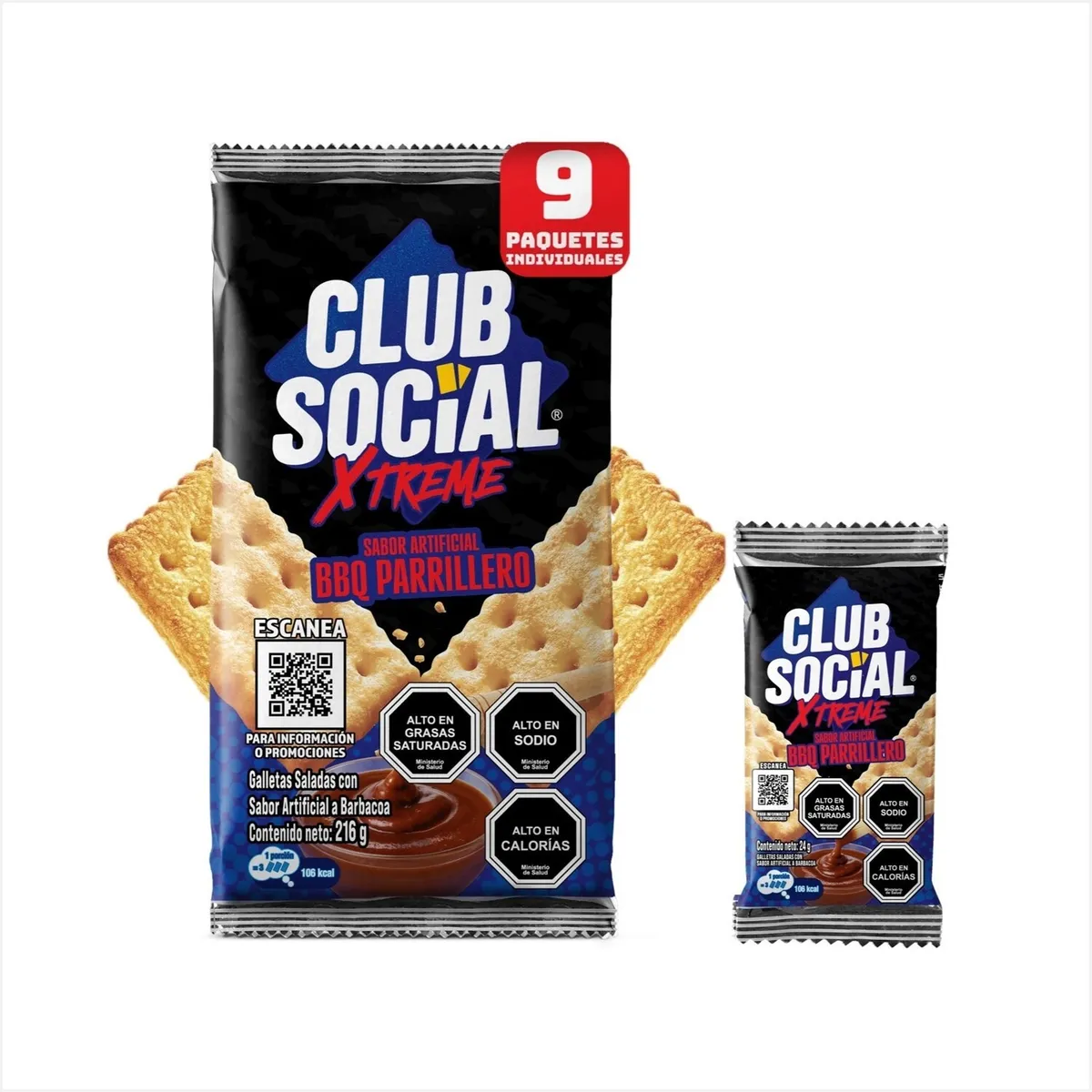 CLUB SOCIAL - Pack Galletas Club Social Xtreme Sabor Barbecue Parrillero 9 x 24 g