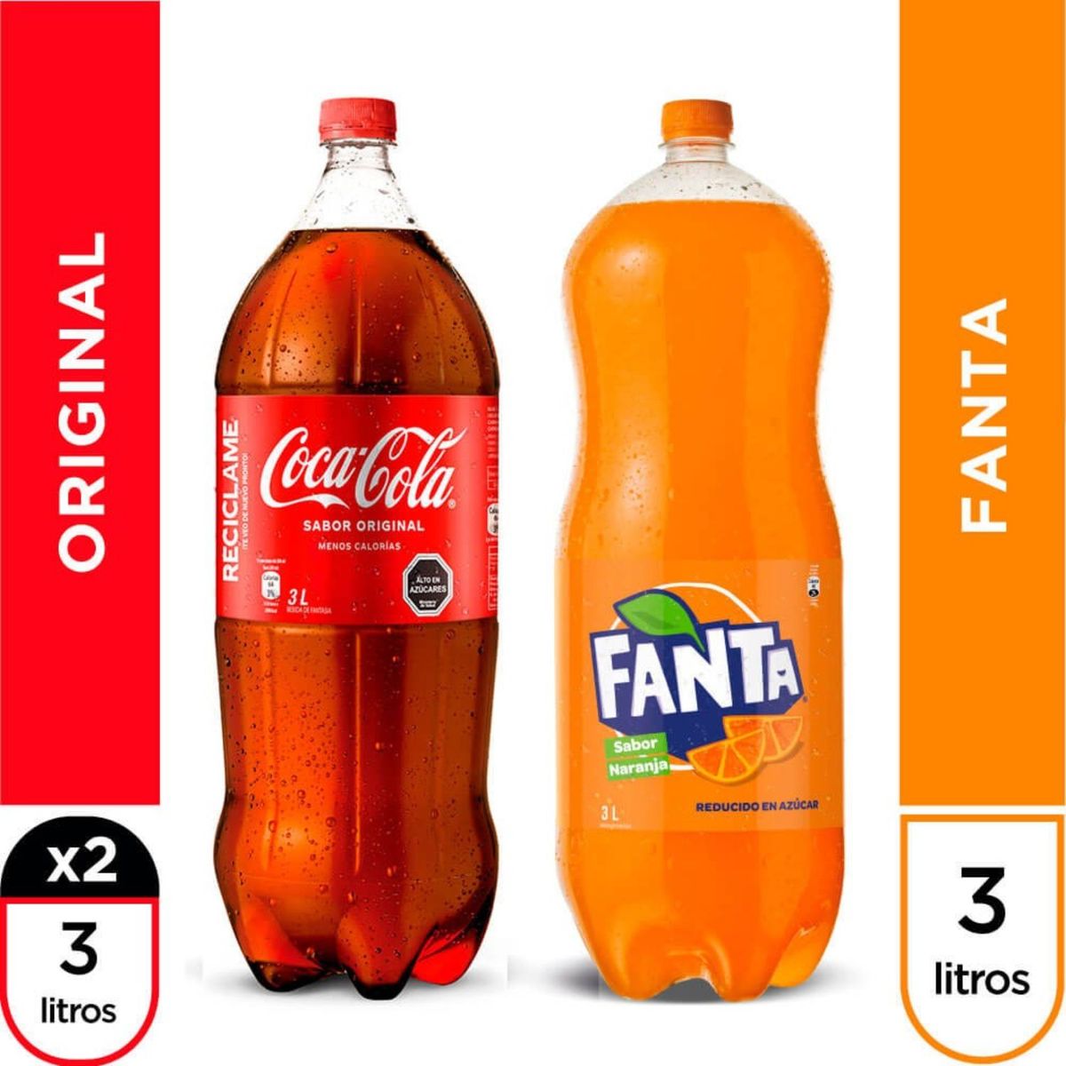 COCA COLA - Pack Bebida Coca Cola Original 2 x 3 L + Bebida Fanta 3 L